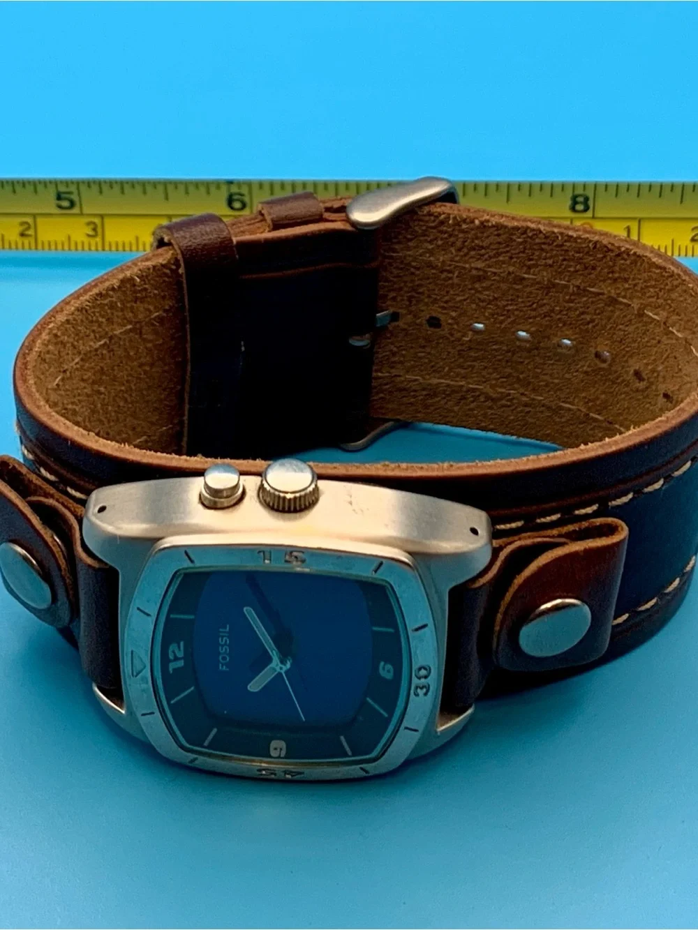 FOSSIL BIG TIC AM-3741 Men’s Vintage Quartz Wristwatch Bund Band Works New Batt